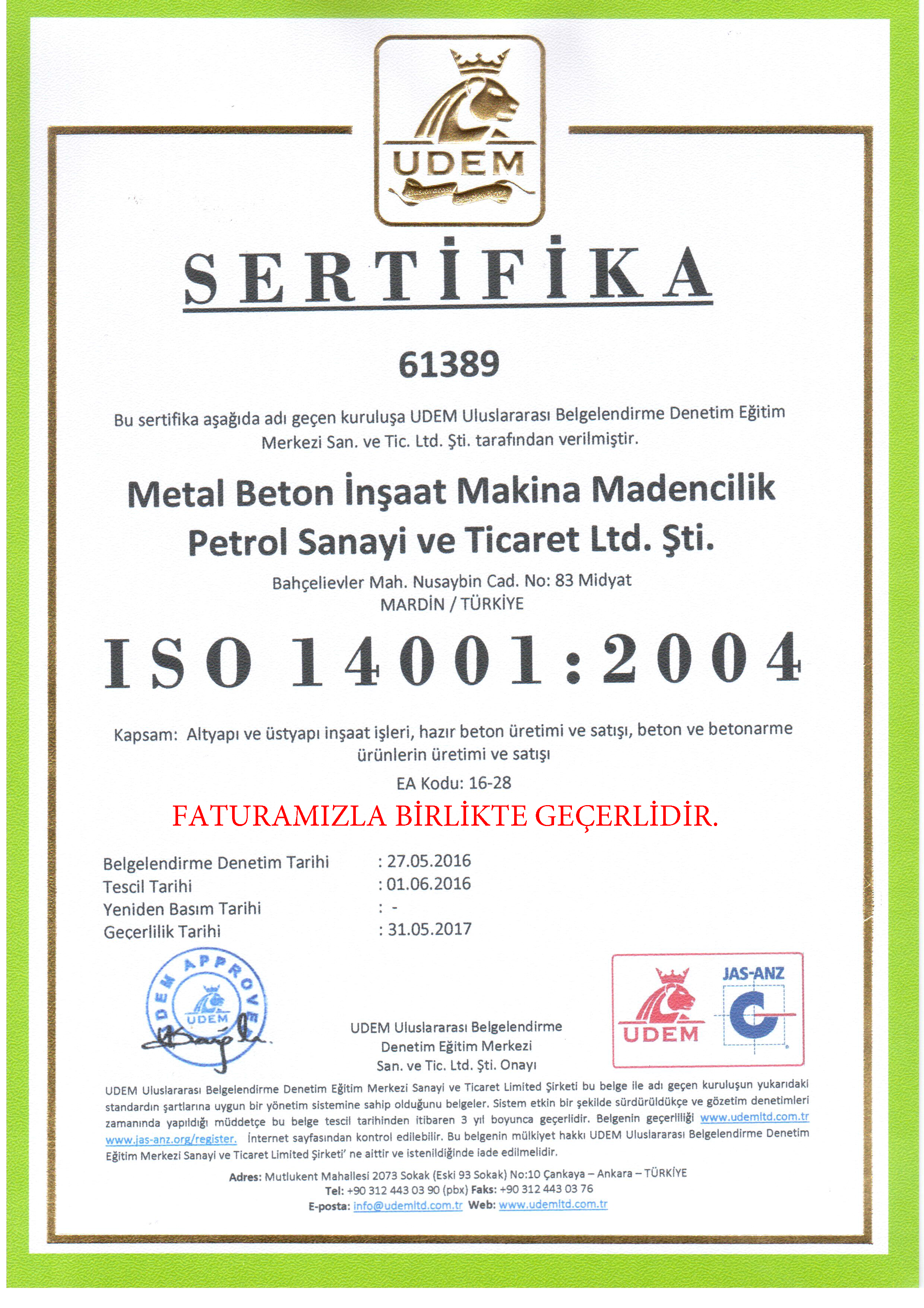 ISO-14001-2004- SERTİFİKA